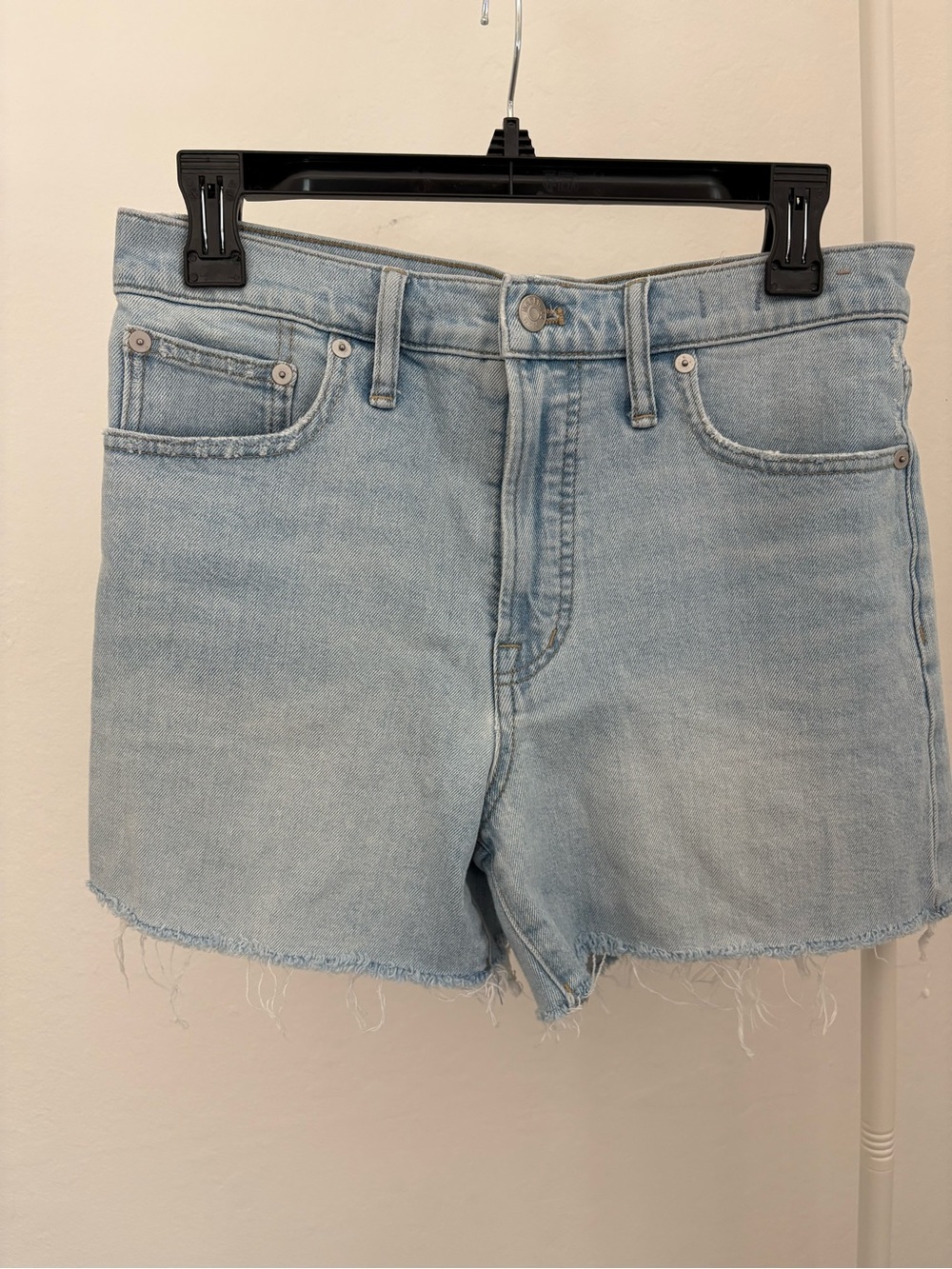 Madewell Light Blue High-Rise Raw Hem Denim Shorts